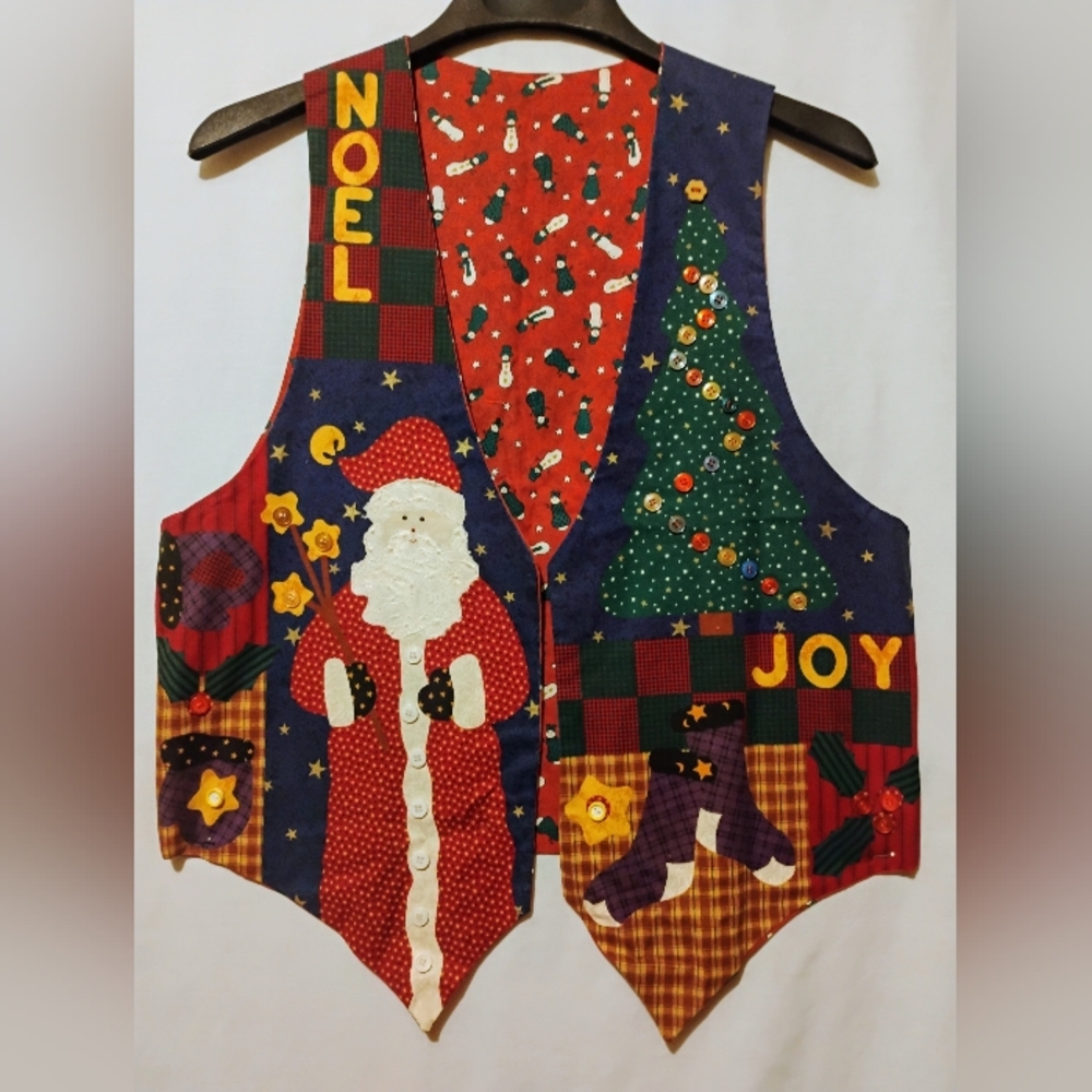 Festive Christmas Reversable Vest with Santa and Tree